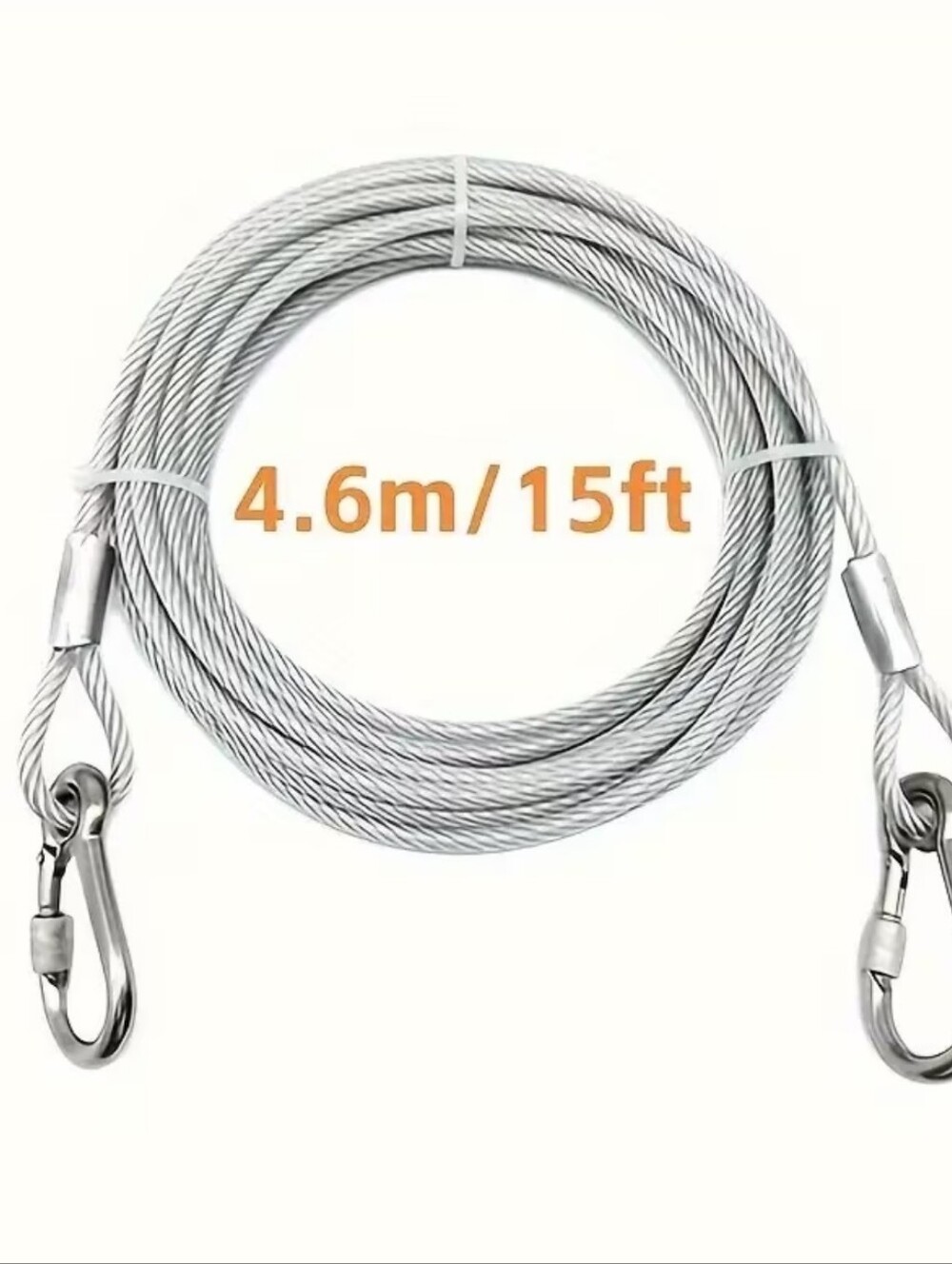 15ft (4.6m) Heavy Duty Steel Wire Rope Cable with Snap Hooks | Multi-Purpose Tie
